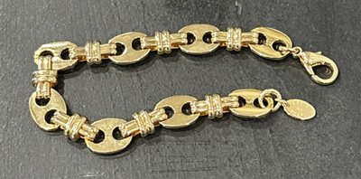 Erwin Pearl Signed Gold Toned 7 1/2'' Bracelet Unique Link Chain Design