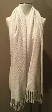 76” X 30” Modena Ivory Textured Scarf Wrap W Fringe