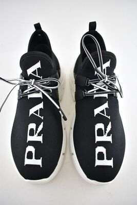 Prada XY Logo Sock Black White Knit Flat Lace Up Tie Pull On