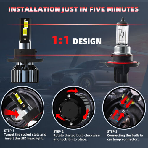 H13/9008 LED Headlight Bulbs Kit High/Low Beam Super Bright 6000K Cold White - Picture 4 of 10