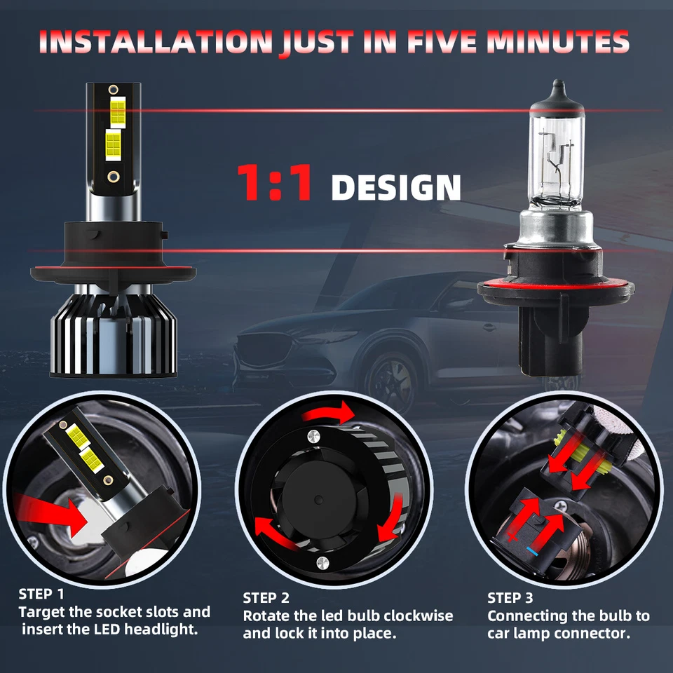 For Mercury Mariner 2005-2011 LED Headlight Bulbs High/Low Fog Light Beam 6000k - Image 4 of 4