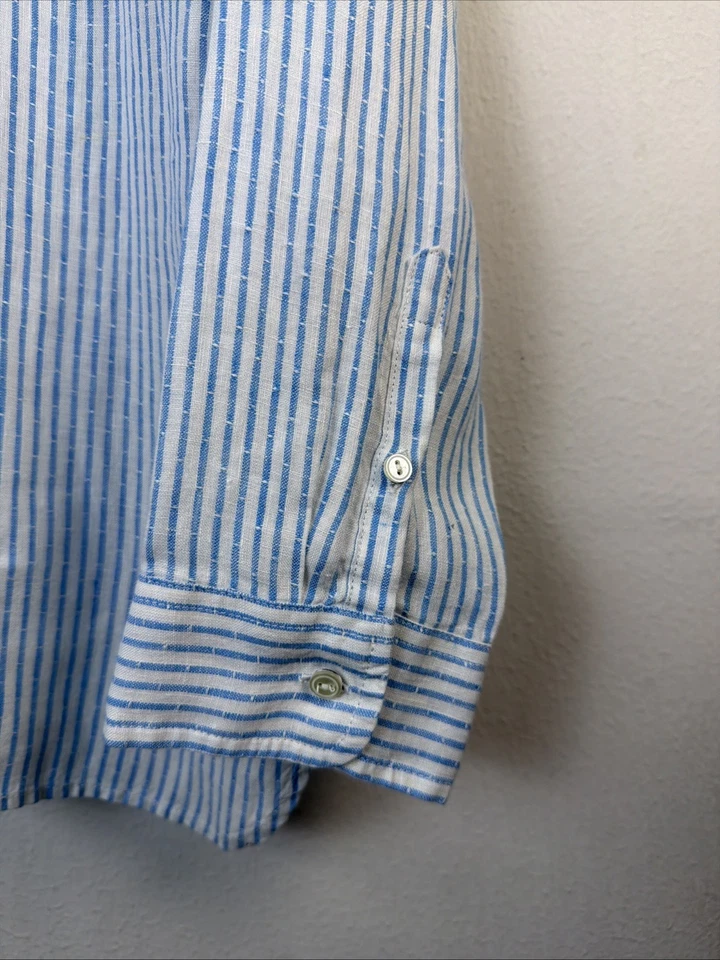 Talbots womens large petite Shirt Blue 100% Linen Striped Nautical Beach relaxed - Image 4 of 4