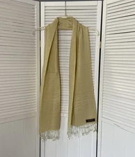 Womens Pashmina Silk Scarf Tan Fringed NWT Shawl Wrap 64x12 Hand Made