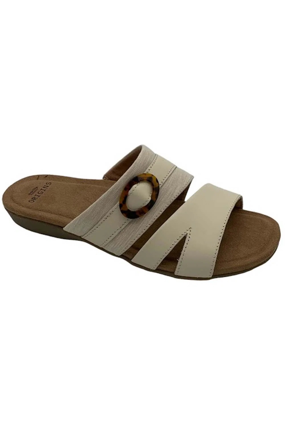 Earth Origins Leather Slide Sandals Brynley Cream 5890₽
