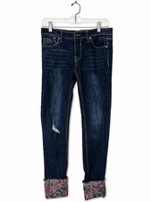 Vigoss Floral Embroidered Cuff Jeans Skinny Dark Wash Stretch Womens 14