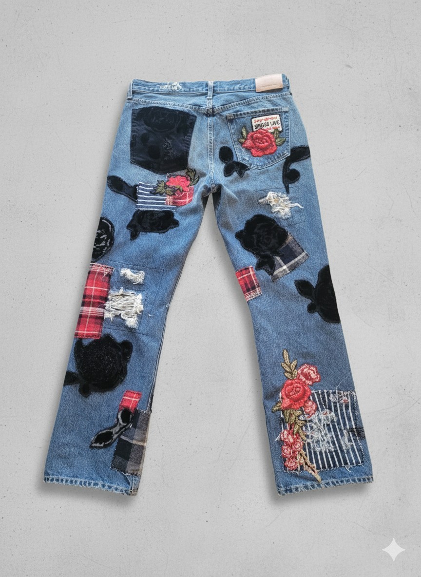 Custom Upcycled  patchwork jeans women.   Waist 3… - image 4
