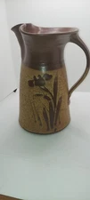 Vintage Brown Earth Ware Decorative Pitcher Jug Vase Stamped Bottom Very RUSTIC!