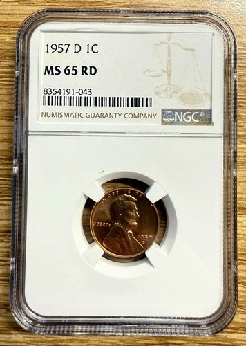 1957 D Lincoln Cent Wheat Penny MS 65 RD NGC Graded Slabbed Coin