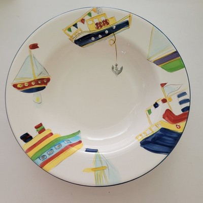Yacht Race by Studio Nova Rim Soup Bowl Boat Blue Trim SH305, 8 3/4'' Replacement