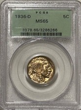 1936 D Buffalo Nickel PCGS MS65 OGH/Nicely Toned