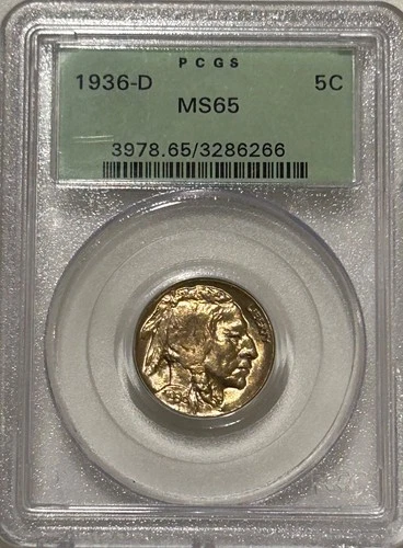 1936 D Buffalo Nickel PCGS MS65 OGH/Nicely Toned