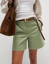 Marks & Spencer Womens Cotton Chino Shorts in Green - M&S