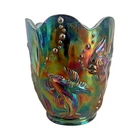 Rare FENTON Amethyst Carnival  Glass ATLANTIS KOI FISH GOLDFISH Vase