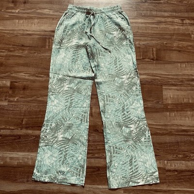 NWT Dear John S Green Linen Blend Wide Leg Pants Tropical Leaf Print Beach Baggy