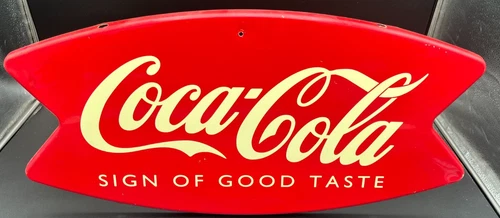 Vintage 1996 Coca-Cola Tacker-Type Metal Sign “Sign of Good Taste” Advertising