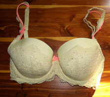 Victoria's Secret dream angels lemon lace with pink lined demi bra size 32dd