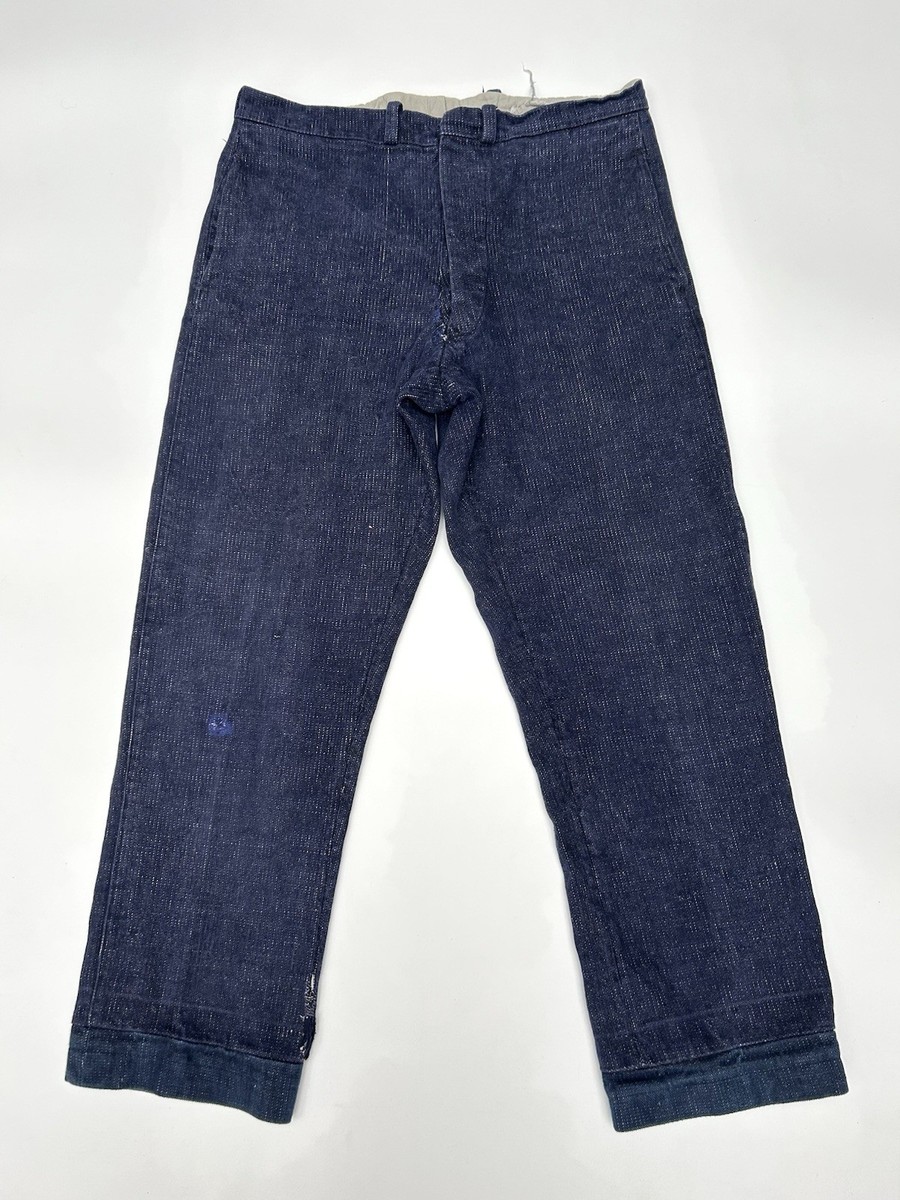 Vintage 20s-30s French Blue Artisanal Denim Work Pants 35x28