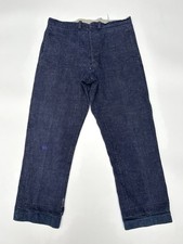 Vintage 20s-30s French Blue Artisanal Denim Work Pants 35x28 Visible Repair