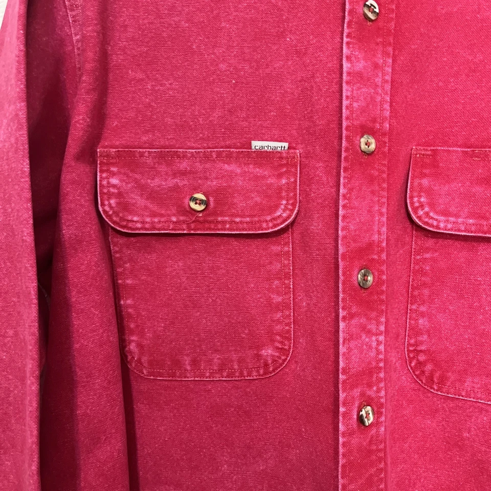 Рубашка на пуговицах Carhartt красная магнетта с длинным рукавом прочная уличная мужская X: винтажная 90-е - Изображение 2 из 4