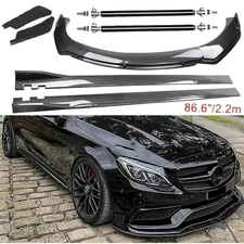 For Mercedes-Benz C Carbon Fiber Front Bumper Lip Spoiler 86.6" Side Skirt Kit