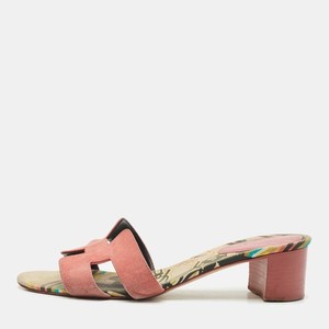 Sandales Talons HERMÈS Oasis Taille 34 - Cuir Epsom Rose Porcelaine - Occasion Excellent état