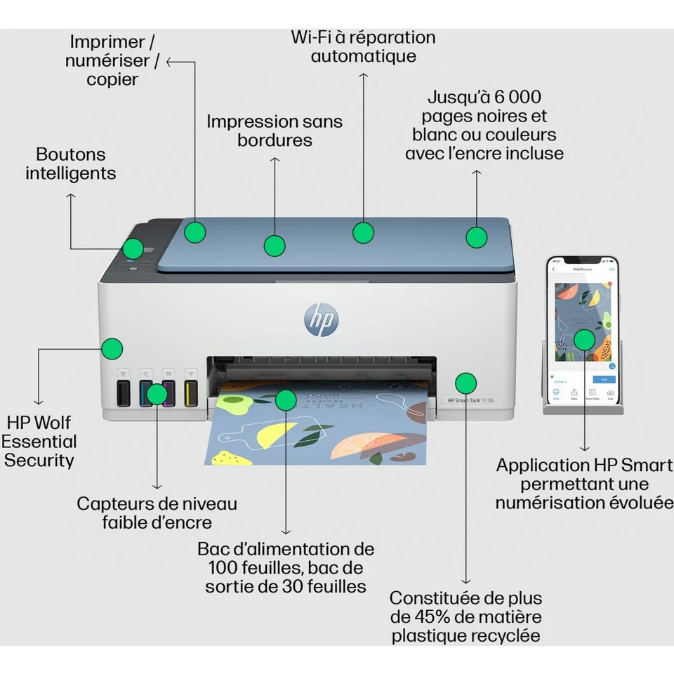 Imprimante jet d'encre HP Smart Tank 5106 - Photo 2/4