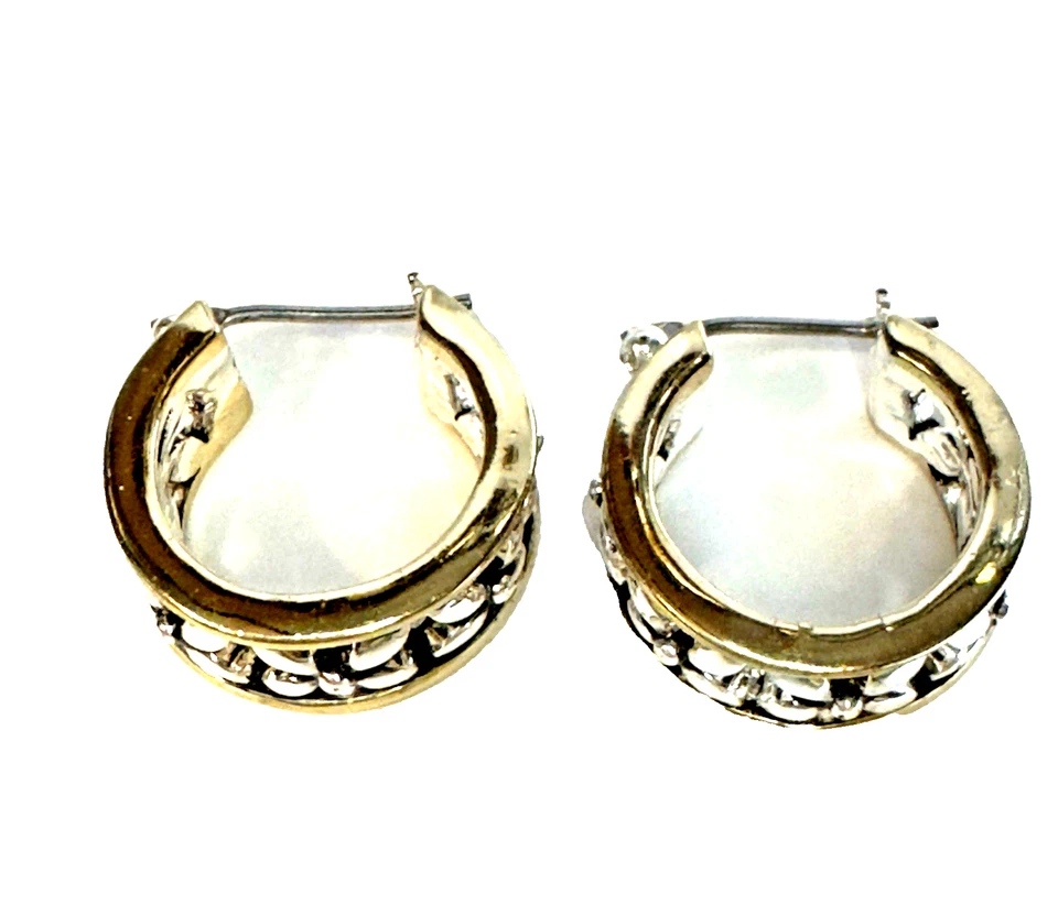 Earring Napier Silver and Gold Plated Floral Flowers Sweet Dainty 1/2" - Image 3 of 4