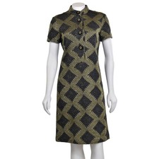 Tory Burch Sage Green/Metallic Glitter Knit Argyle Short Sleeve Shift Dress sz S