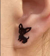 Women's Fashion Jewelry Black Studs Earrings Chihuahua Dog