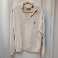 Chaps men's Sweater Sz Large Pull Over Cream or oatmeal Quarter zip Logo EUC