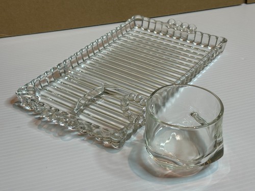 Vintage 40s Hazel Atlas Clear Depression Glass Sip Snack Smoke Plate Mug Set - Picture 11 of 15