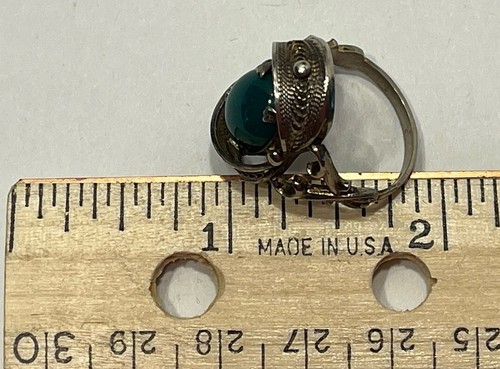 Vintage Sterling Silber Filigran Ring mit grünem Cabochon Stein Größe 7,25 Unikat - Bild 9 von 14