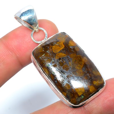 Natural Bronzite Jasper - Africa Gemstone 925 Sterling Silver Pendant 1.99'' T779