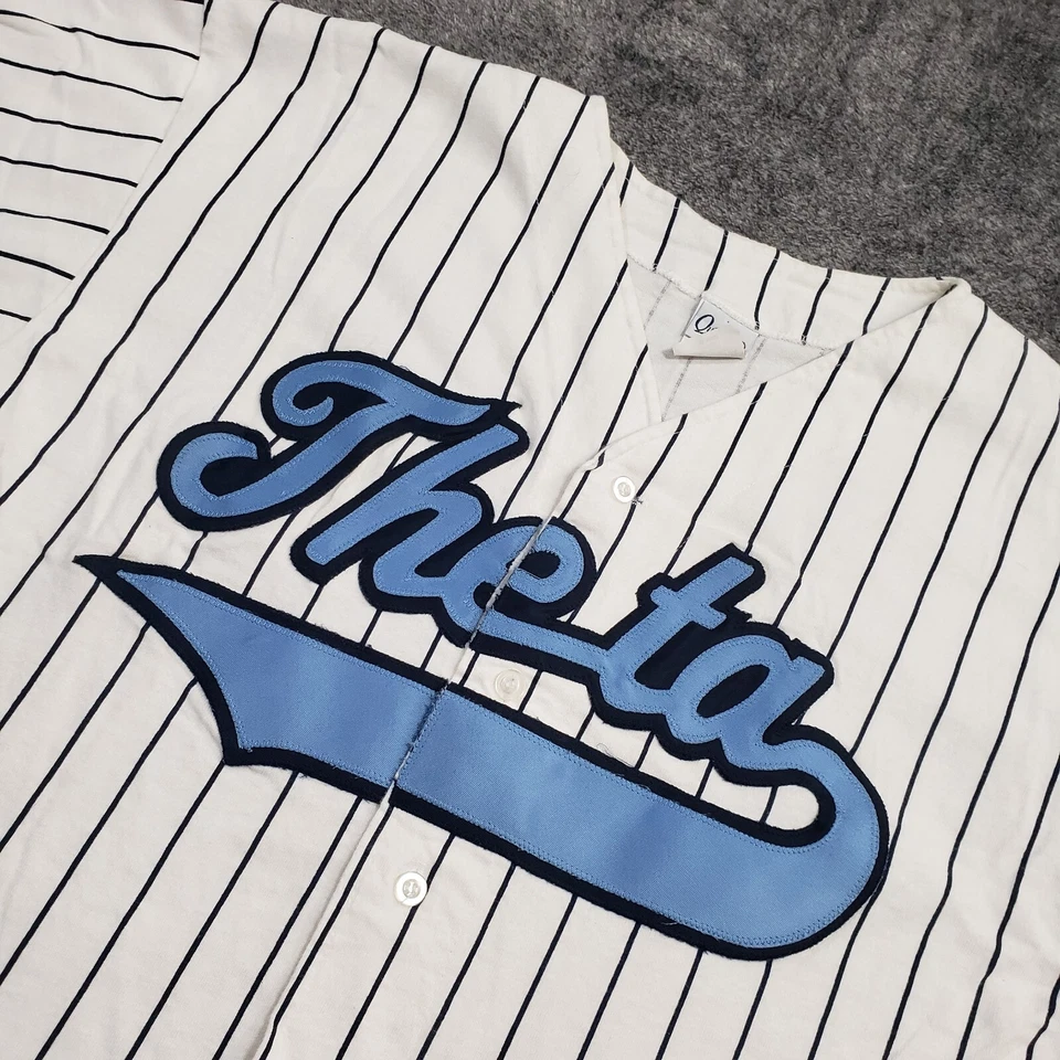 Camiseta de béisbol Theta Fraternity adulto XL blanca azul algodón a rayas hecha en EE. UU. Foto 4 de 4
