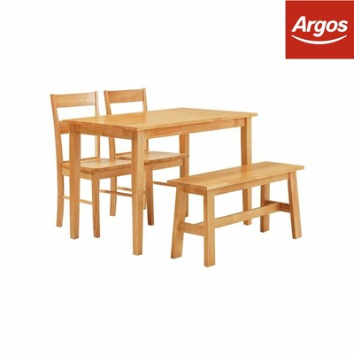 Argos Home Chicago Solid Wood Dining Table With Bench 2 Chairs