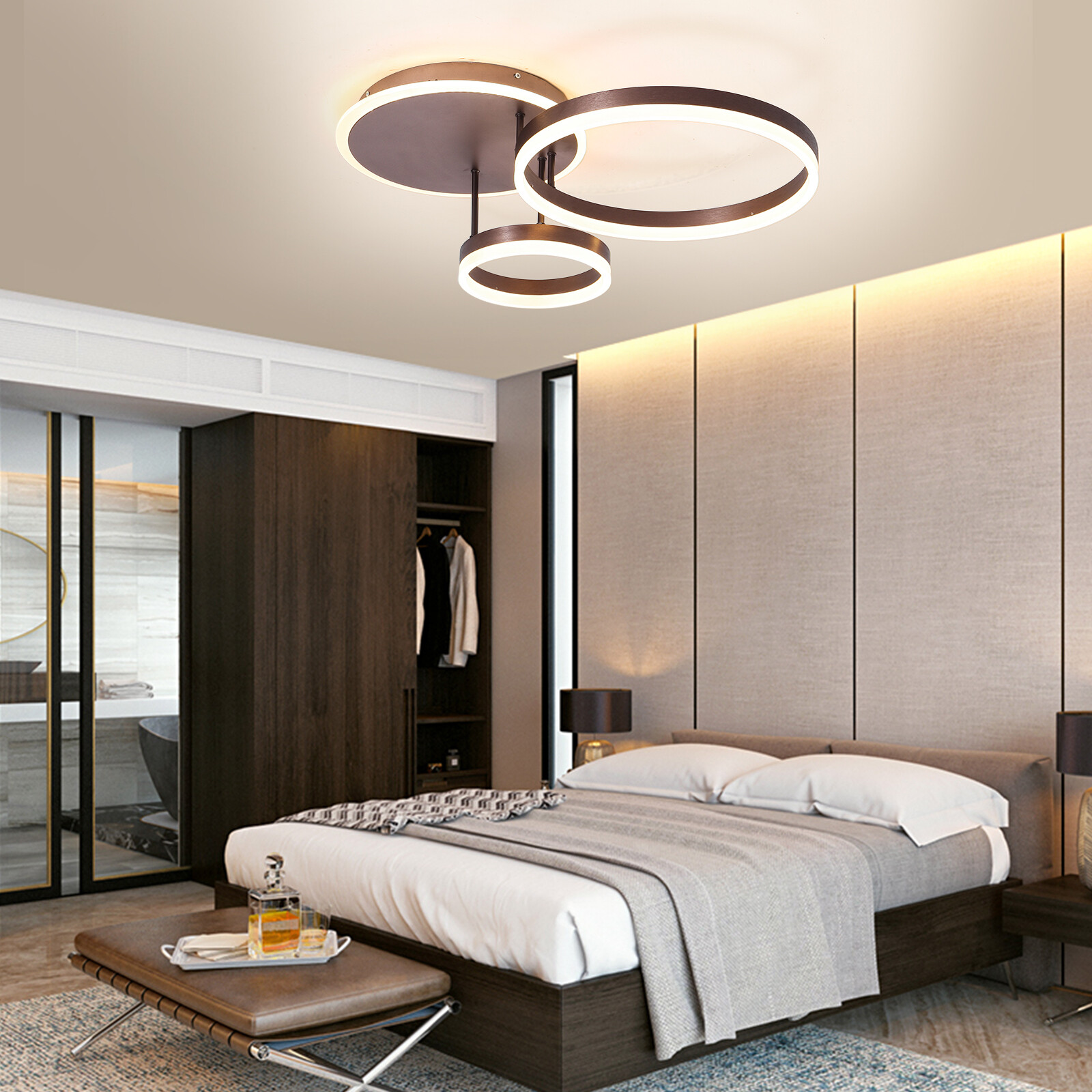 Modern LED Ceiling Light Chandelier Rings Home Living Room Lamp Fixture Dimmable