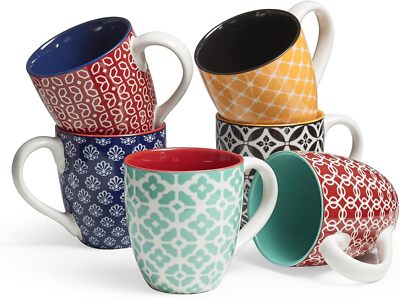 Coffee Mugs Set of 6, 16 oz Large Porcelain Mug, Ceramic Tea Cups with Handle