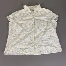 Croft & Barrow Floral Button Down Shirt Top Blouse 2X White Green Short Sleeve