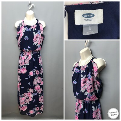 Old Navy Navy Sommerkleid Blumen ärmellos Chiffon groß Strand Urlaub