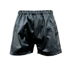 Men's Genuine Leather Boxers Style Shorts Stretchable Waist Black Color
