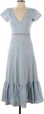 MICHAEL KORS Chambray Blue Eyelet Flared Midi V-Neck Dress Size 12