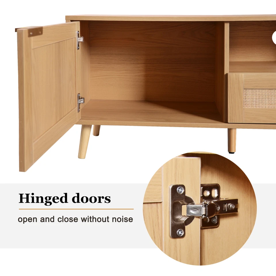 Suporte de TV de vime para TVs de até 85" console de mídia com 2 portas, 2 gavetas e prateleiras - Imagem 4 de 4