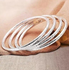 Image of 3PCS Womens 925 Sterling Silver Layered Bohemian Ladies Solid Bangle Bracelets