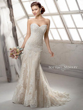 Sottero  Midgley Viera 4SS057 Wedding Dress 12 Lace Strapless Nude Lining