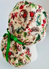 Christmas Medical Ponytail Pouch Surgery Scrub Cap Chef Hat Pediatric Dental