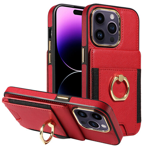 Leather Cover For iPhone 16 Plus 15 Pro Max 14 13 12 Wallet Back Case W/Ring - Bild 17 von 20