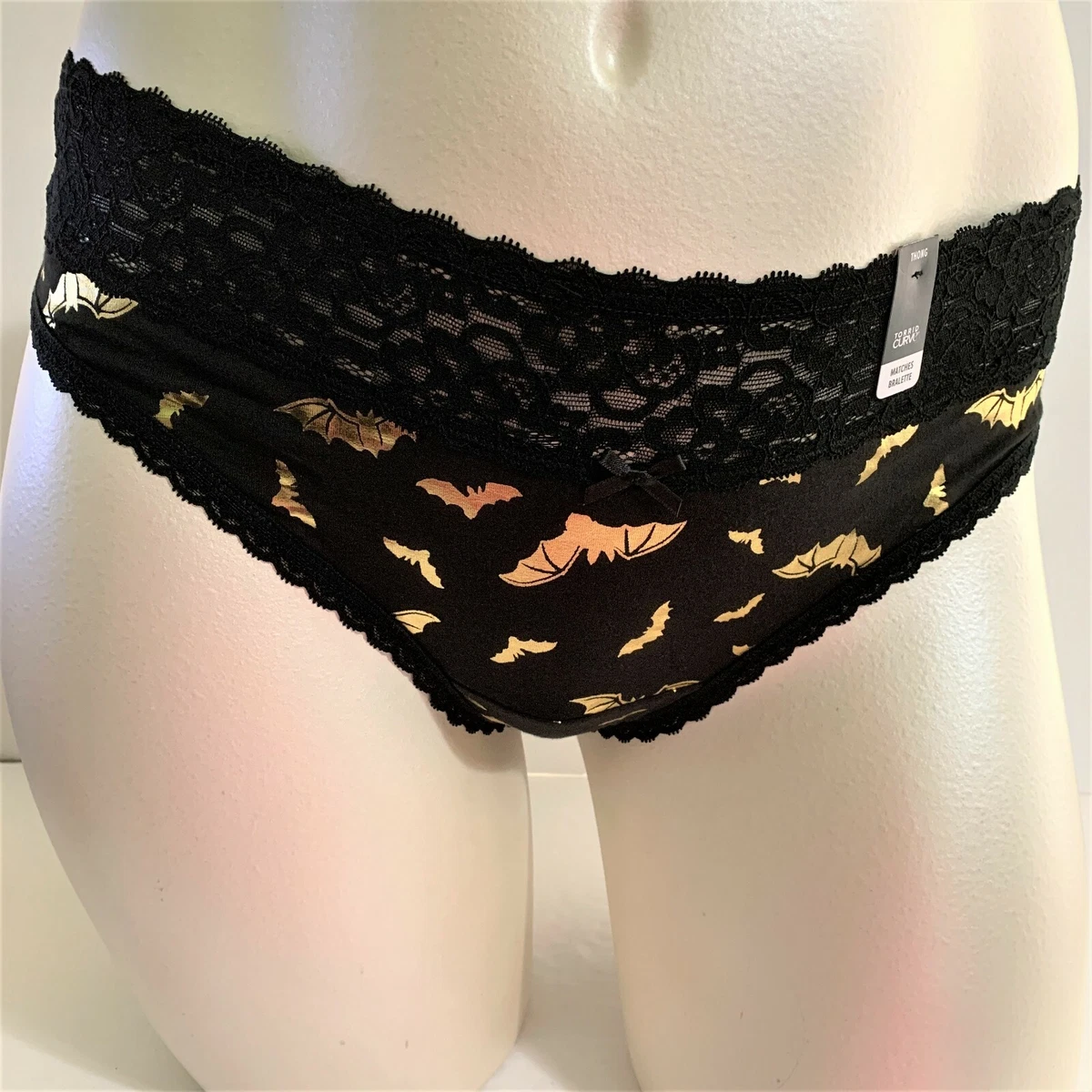 Torrid Thong Panties Underwear Wide Lace Gold Foil Bat Halloween Plus Sz 3  22 24