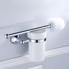 Polished Chrome Brass Bathroom Wall Mounted Toilet Brush Holder Set sba941