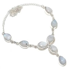 Rainbow Moonstone Gemstone Handmade 925 Sterling Silver Jewelry Necklace Sz 18"