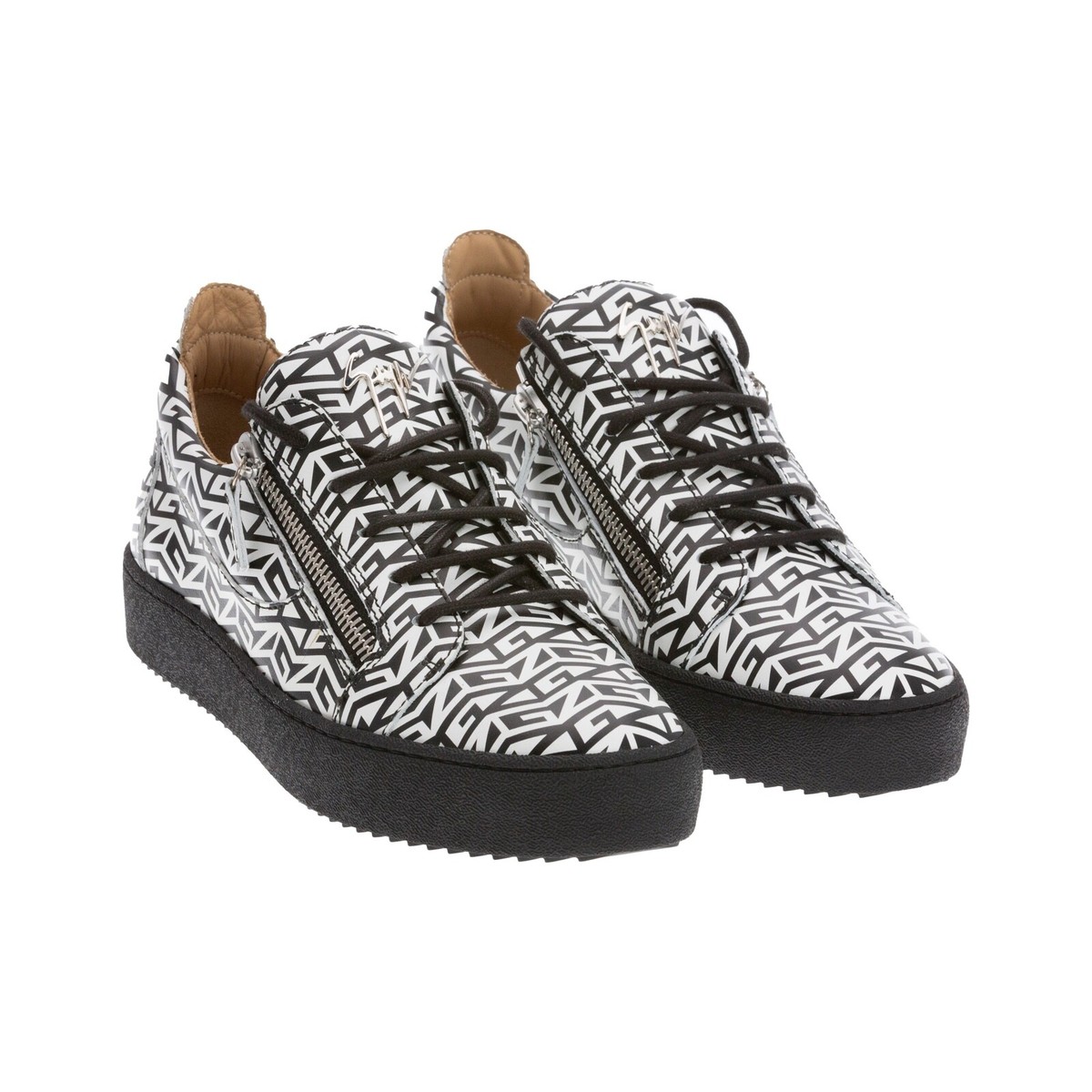 Giuseppe Zanotti London Double-Zip Leather Sneakers Black/White
